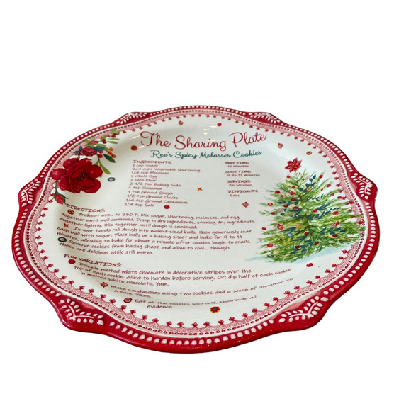 PIONEER WOMAN Cheerful Rose Holiday Cookie Recipe Sharing Plate Platter 12in RED - Picture 4 of 10